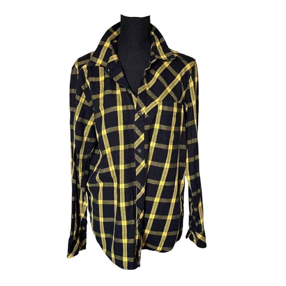 Quicksilver Black & Yellow Button Down Flannel Sz Medium